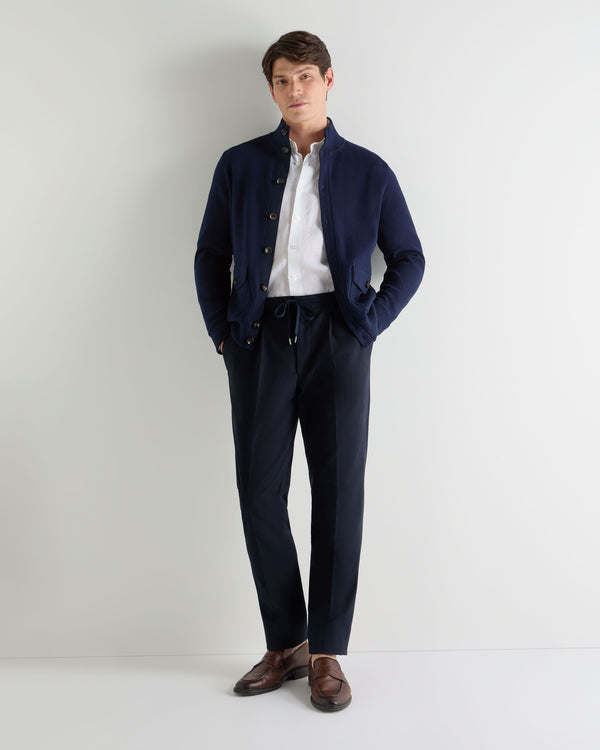 N.Peal Men's Atrani Drawstring Cotton Trousers Navy Blue