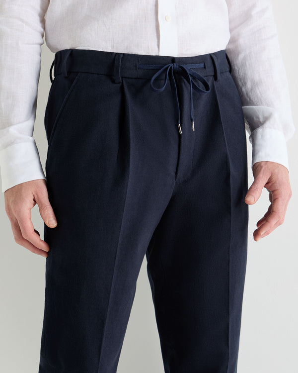 N.Peal Men's Atrani Drawstring Cotton Trousers Navy Blue