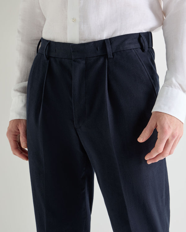N.Peal Men's Atrani Drawstring Cotton Trousers Navy Blue