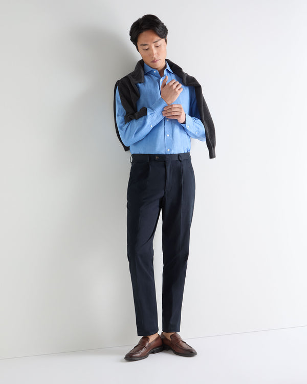 N.Peal Men's Atrani Cotton Trousers Navy Blue