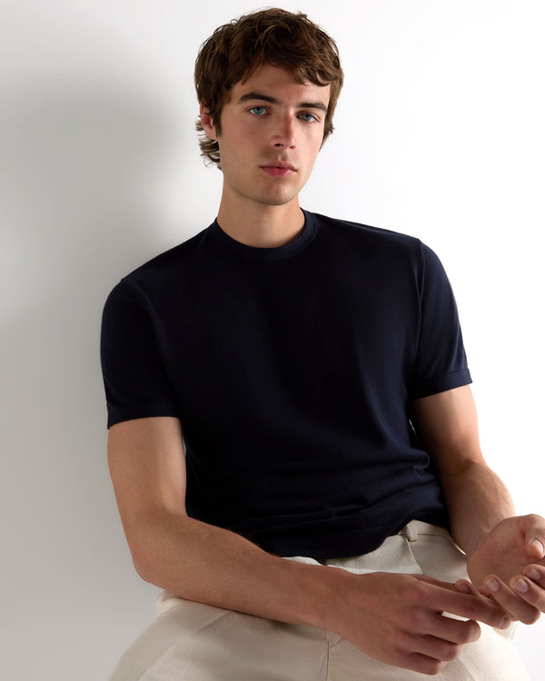 N.Peal Men's Sea Island Cotton T-Shirt Navy Blue