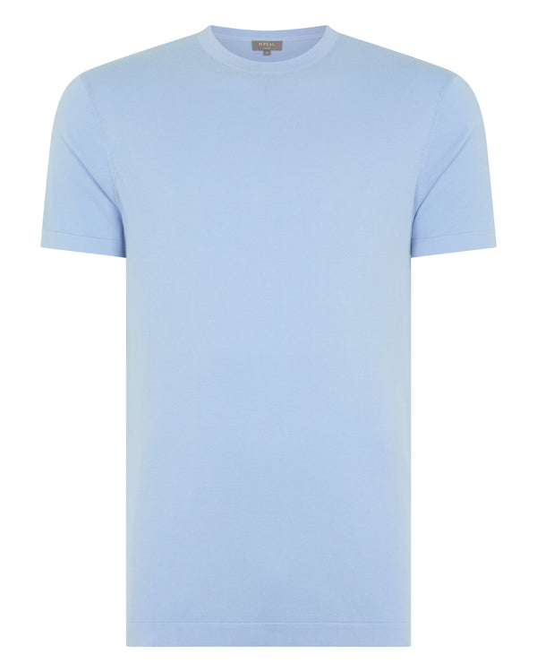 N.Peal Men's Sea Island Cotton T-Shirt Sea Mist Blue