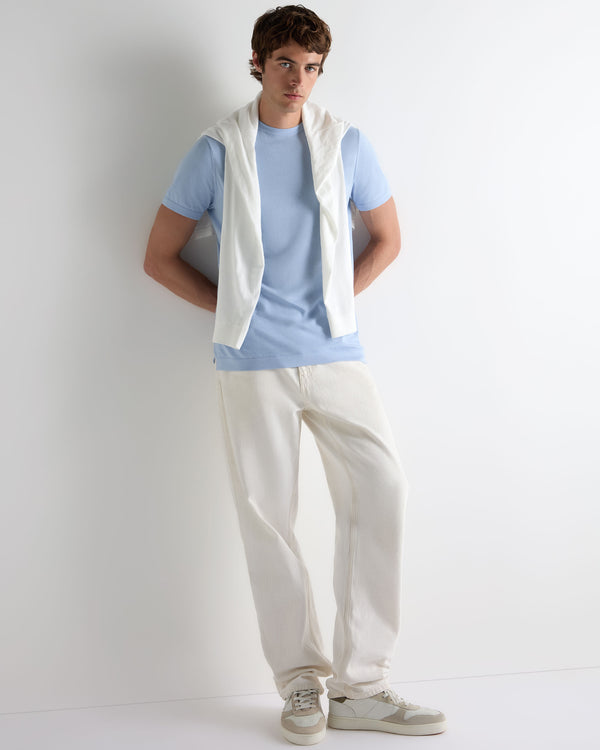 N.Peal Men's Sea Island Cotton T-Shirt Sea Mist Blue