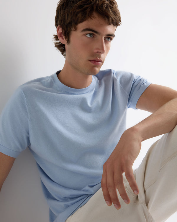N.Peal Men's Sea Island Cotton T-Shirt Sea Mist Blue