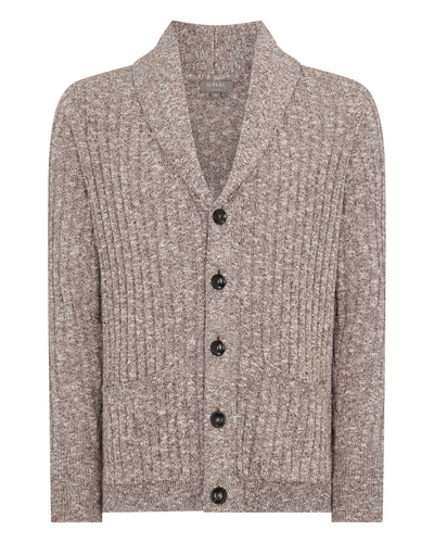 N.Peal Men's Marl Shawl Cotton Blend Cardigan Brown Marl