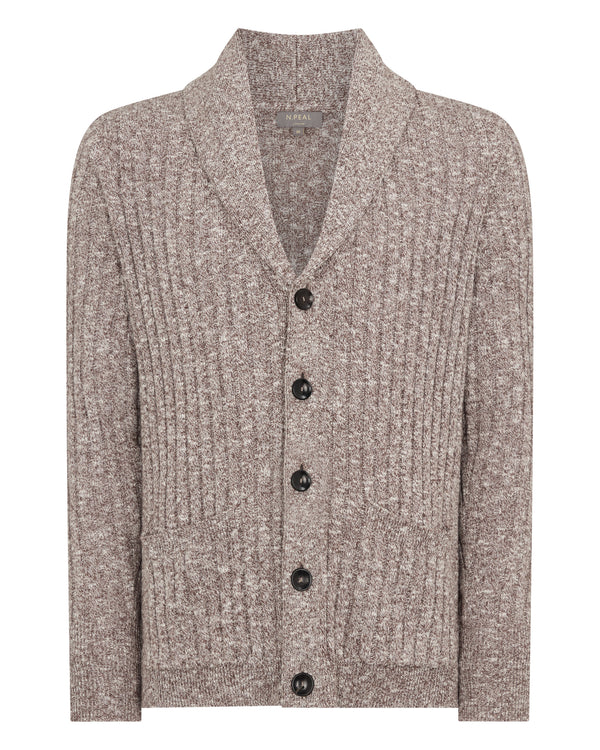 N.Peal Men's Marl Shawl Cotton Blend Cardigan Brown Marl