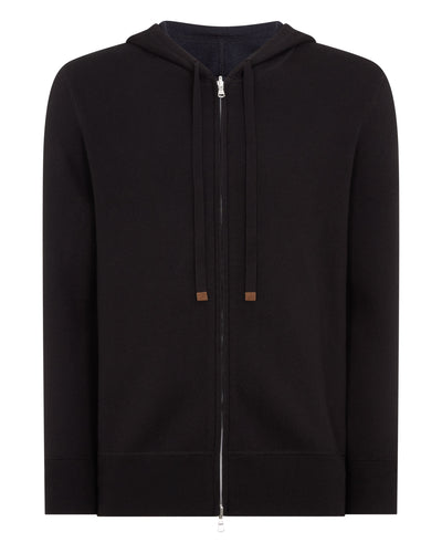 N.Peal Men's Double Face Cotton Blend Hoodie Black