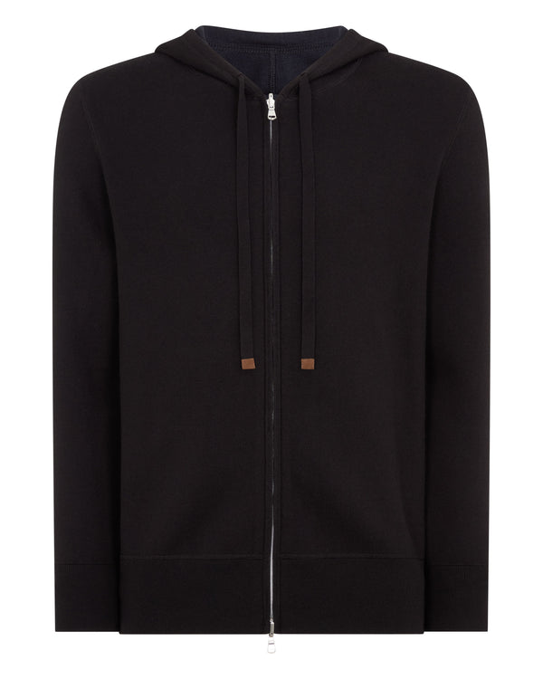 N.Peal Men's Double Face Cotton Blend Hoodie Black