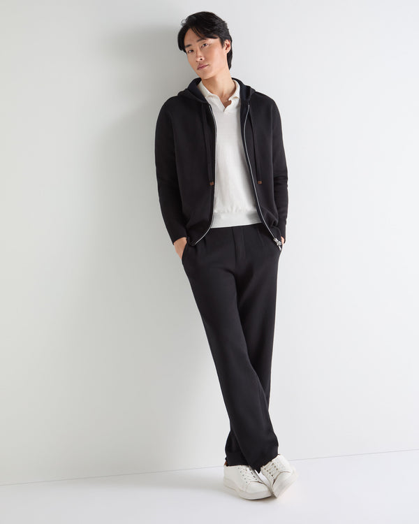 N.Peal Men's Double Face Cotton Blend Hoodie Black