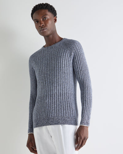 N.Peal Men's Marl Cotton Cashmere Jumper Blue Marl
