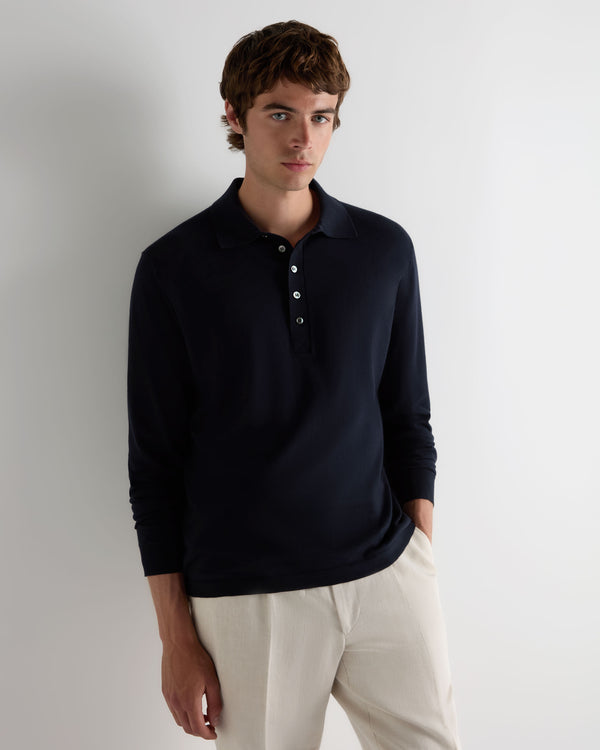 N.Peal Men's Cotton Polo Shirt Navy Blue