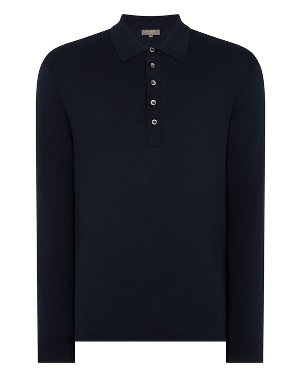 N.Peal Men's Cotton Polo Shirt Navy Blue