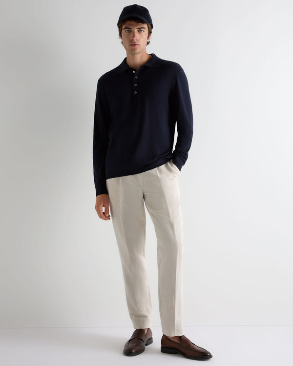 N.Peal Men's Cotton Polo Shirt Navy Blue