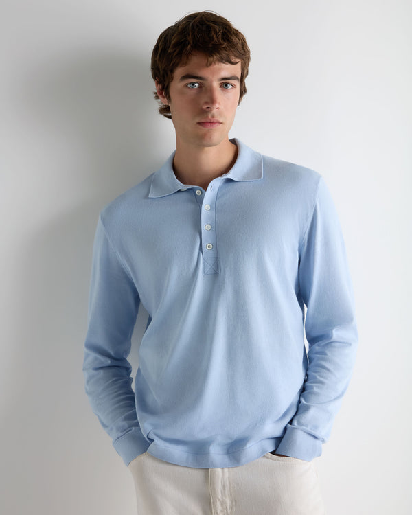 N.Peal Men's Cotton Polo Shirt Sea Mist Blue