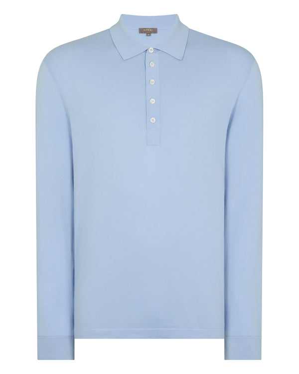 N.Peal Men's Cotton Polo Shirt Sea Mist Blue