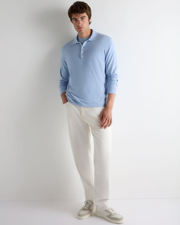 N.Peal Men's Cotton Polo Shirt Sea Mist Blue