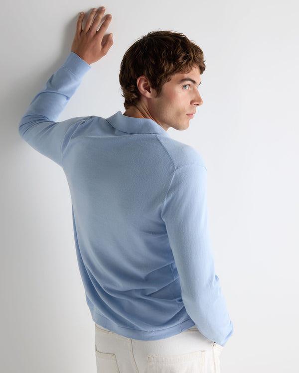 N.Peal Men's Cotton Polo Shirt Sea Mist Blue