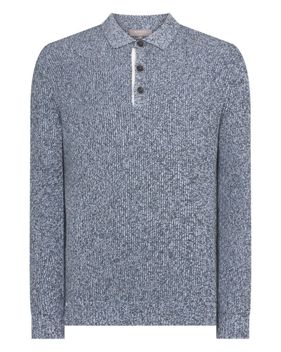 N.Peal Men's Rib Polo Cotton Blend Jumper Blue Marl