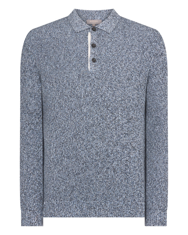N.Peal Men's Rib Polo Cotton Blend Jumper Blue Marl