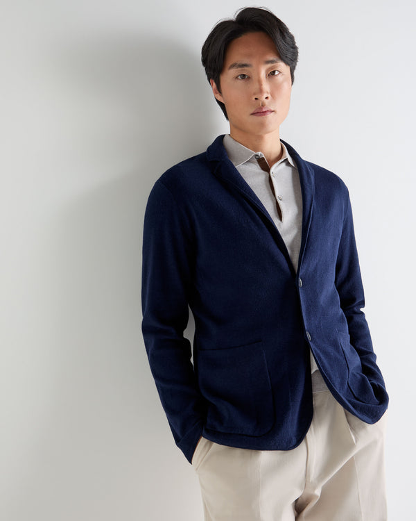 N.Peal Men's Cotton Linen Blend Blazer Deep French Blue