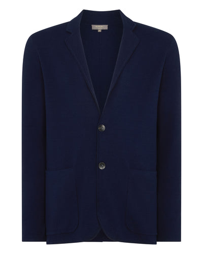 N.Peal Men's Cotton Linen Blend Blazer Deep French Blue