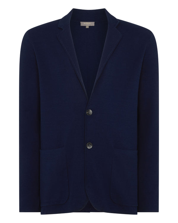 N.Peal Men's Cotton Linen Blend Blazer Deep French Blue