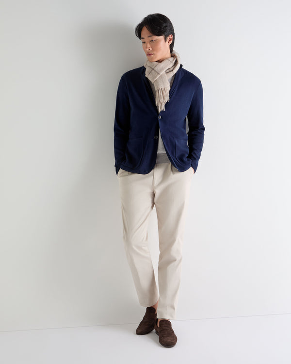 N.Peal Men's Cotton Linen Blend Blazer Deep French Blue