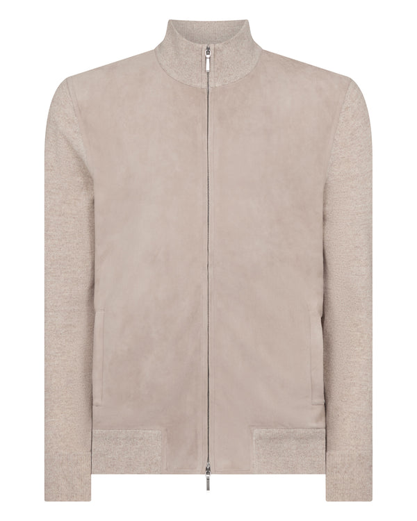 N.Peal Men's Suede Front Zip Through Toasted Sesame Brown