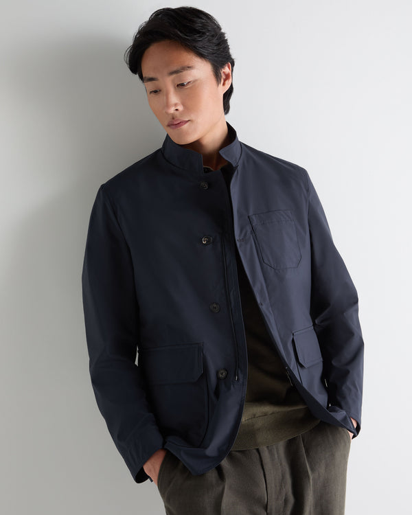 N.Peal Men's Microfibre Stand Collar Jacket Navy Blue