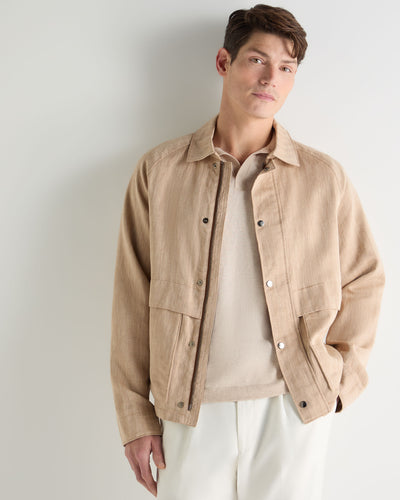 N.Peal Men's Raglan Linen Blend Herringbone Jacket Light Brown