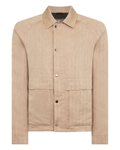 N.Peal Men's Raglan Linen Blend Herringbone Jacket Light Brown