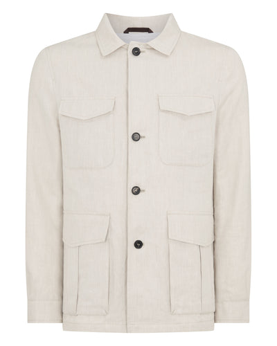 N.Peal Men's Linen Blend Herringbone Safari Jacket Chalk White