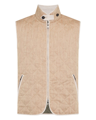 N.Peal Men's Herringbone Linen Blend Vest Light Brown