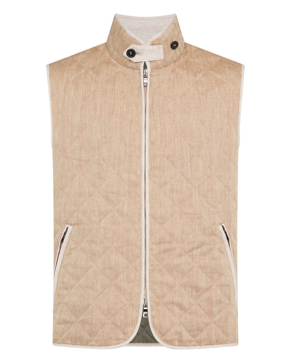 N.Peal Men's Herringbone Linen Blend Vest Light Brown