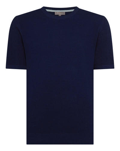 N.Peal Men's Pique Linen Blend Tee Deep French Blue