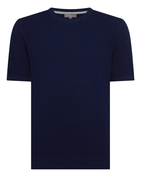 N.Peal Men's Pique Linen Blend Tee Deep French Blue