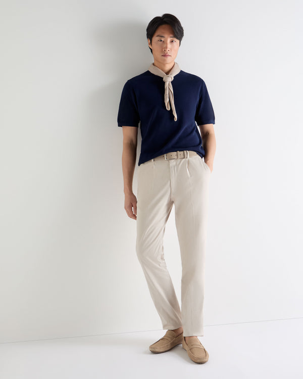 N.Peal Men's Pique Linen Blend Tee Deep French Blue