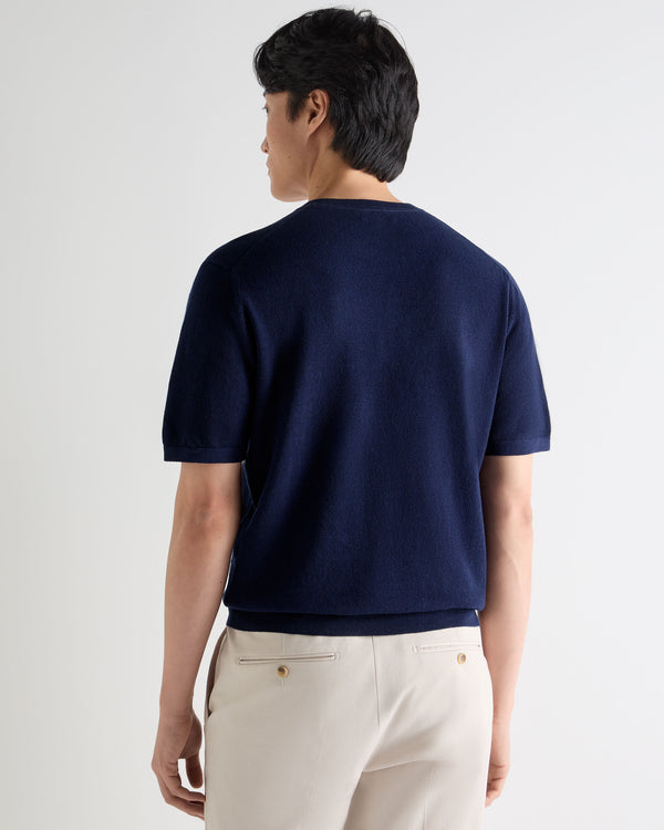 N.Peal Men's Pique Linen Blend Tee Deep French Blue