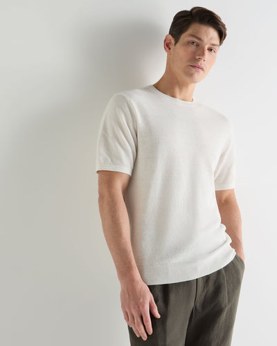 N.Peal Men's Pique Linen Blend Tee White