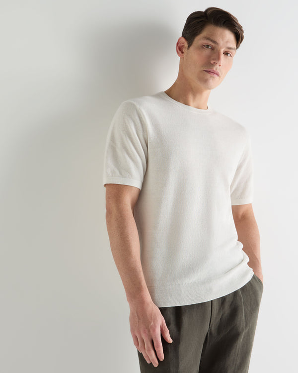 N.Peal Men's Pique Linen Blend Tee White