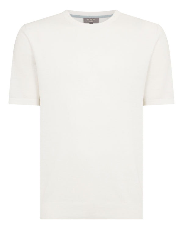 N.Peal Men's Pique Linen Blend Tee White