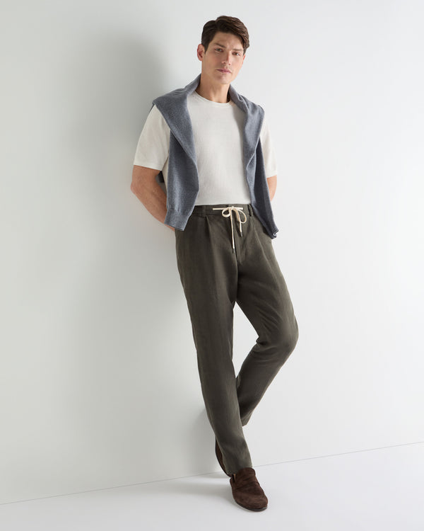 N.Peal Men's Pique Linen Blend Tee White