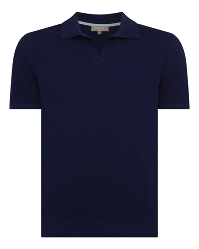 N.Peal Men's Pique Linen Blend Polo Deep French Blue