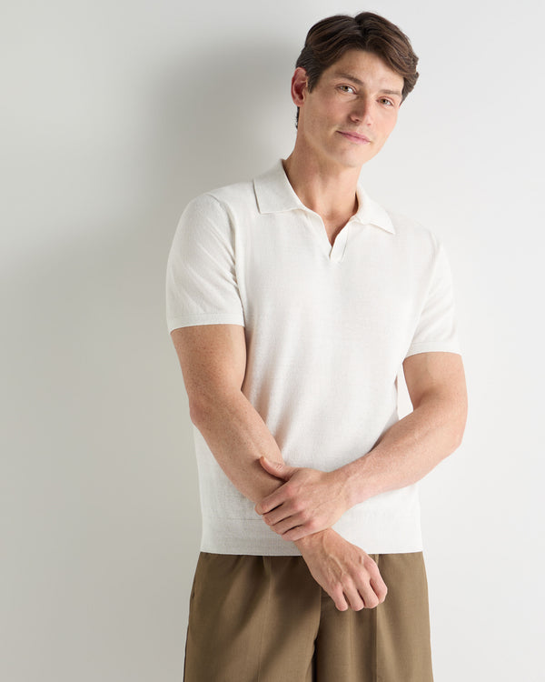 N.Peal Men's Pique Linen Blend Polo White