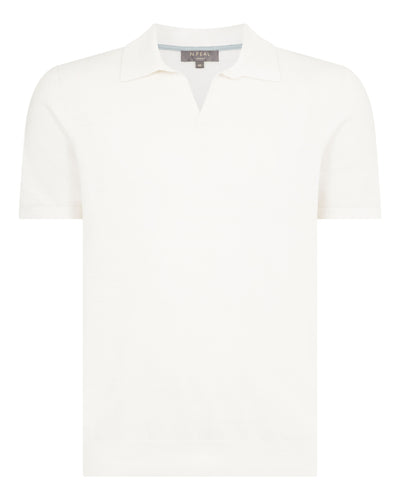 N.Peal Men's Pique Linen Blend Polo White