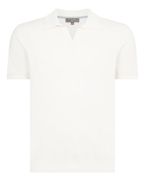 N.Peal Men's Pique Linen Blend Polo White