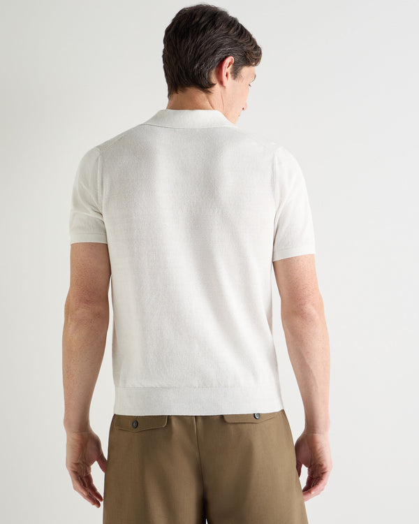 N.Peal Men's Pique Linen Blend Polo White