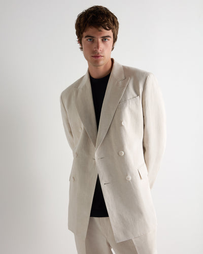 N.Peal Men's Linen Blend Double Breasted Jacket Sand Brown
