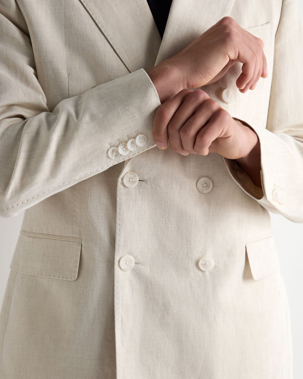 N.Peal Men's Linen Blend Double Breasted Jacket Sand Brown