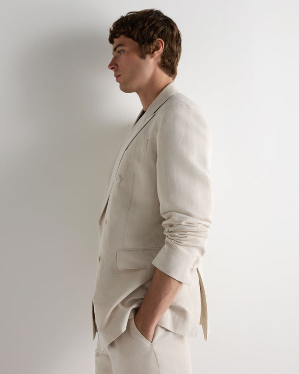 N.Peal Men's Linen Blend Double Breasted Jacket Sand Brown